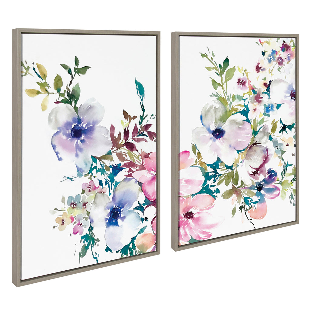 Sylvie Ink Wash Floral Left and Right Framed Canvas Set of 2 by Emma Daisy