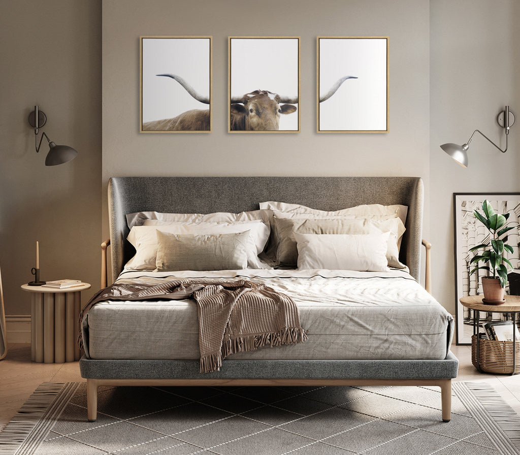 Sylvie Texas Longhorn 1 2 3 Framed Canvas Set of 3 by The Creative Bunch Studio