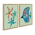 Sylvie Modern Colorful Starfish and Modern Colorful Tropical Fish Framed Canvas Art Set of 2 by Rachel Lee