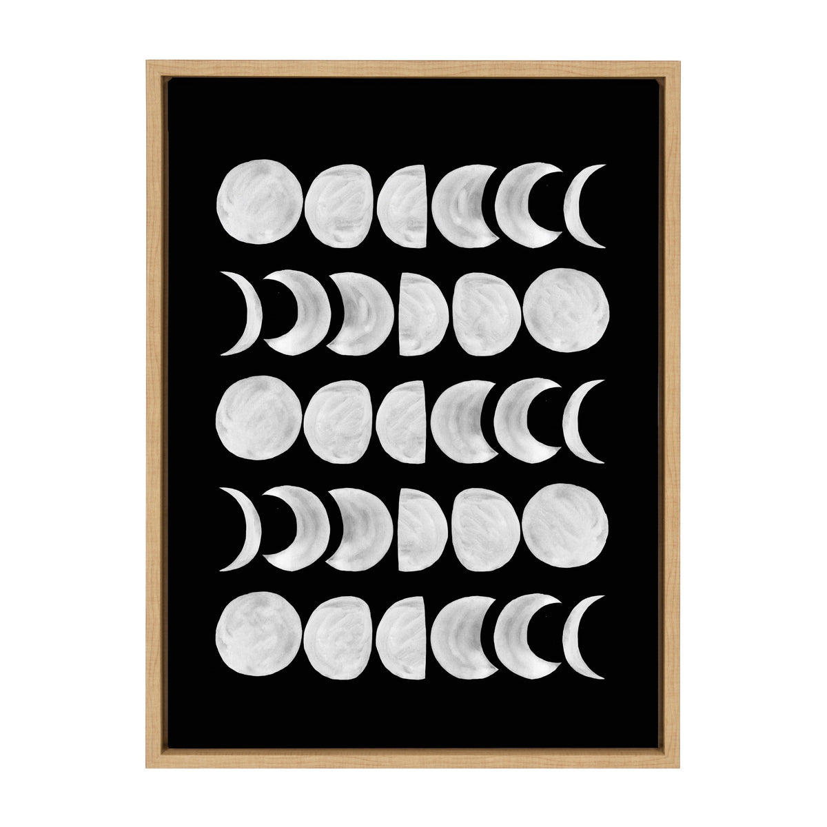 Sylvie 901 Moon Phases White on Black Framed Canvas by Teju Reval of SnazzyHues