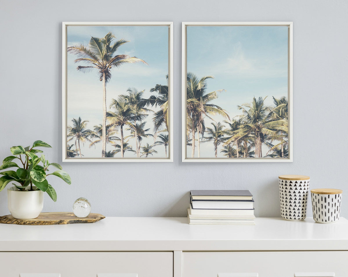 Sylvie Coastal Coconut Palm Tree Beach Framed Canvas Set of 2 by The Creative Bunch Studio