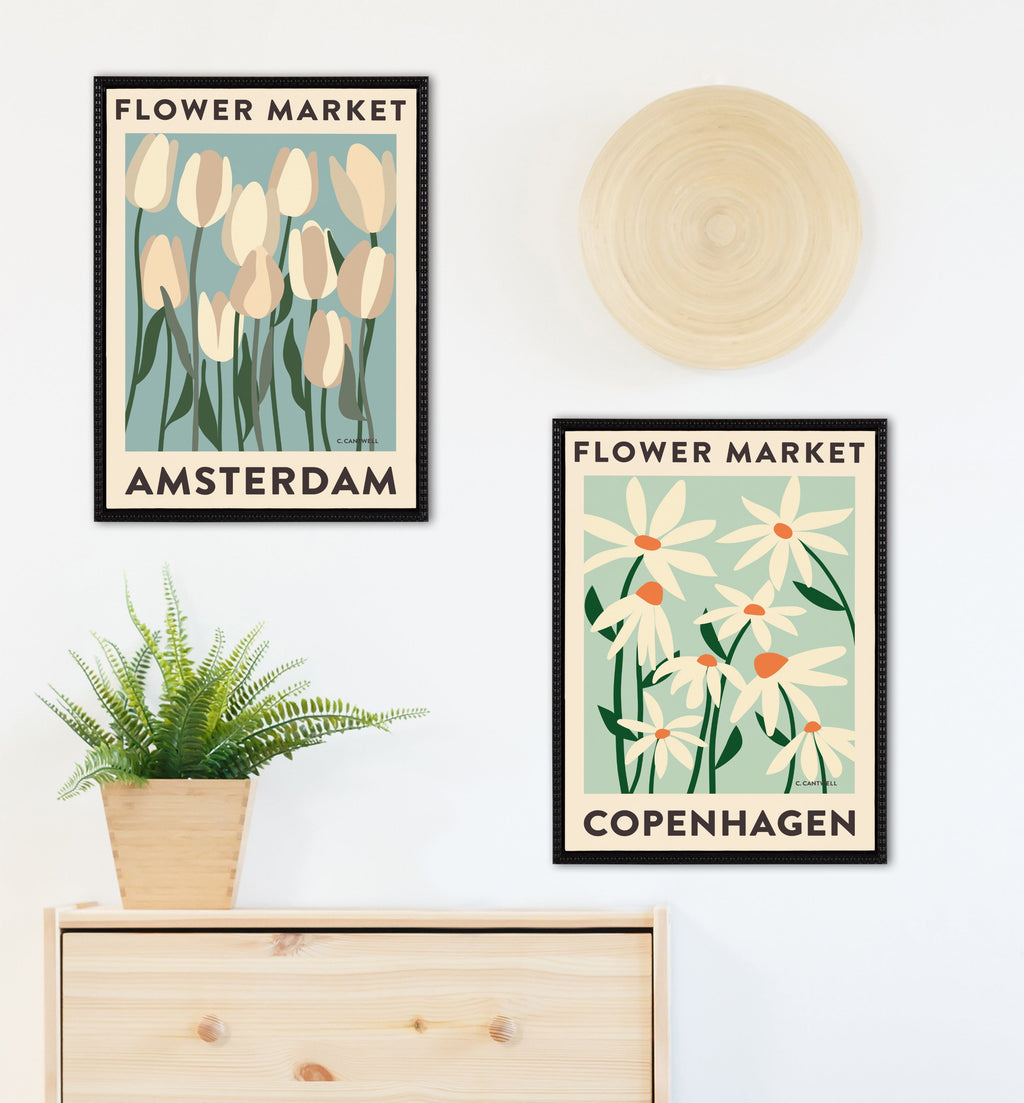 Sylvie Flower Market 3 and 4 Framed Canvas Art Set of 2 by Carrie Cantwell