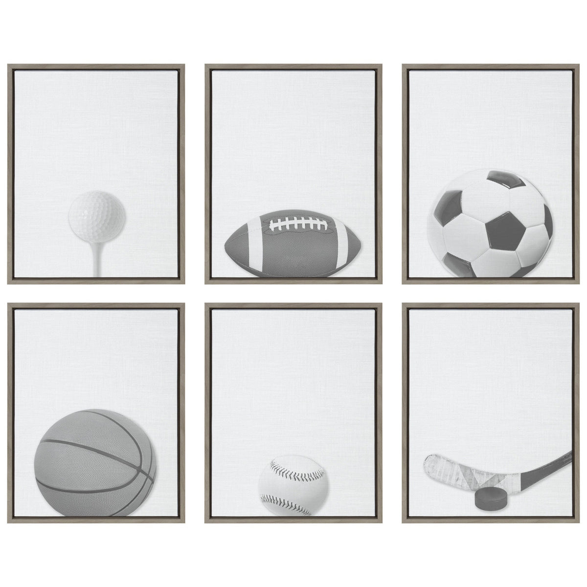 Sylvie Soccer Ball Portrait Framed Canvas, Gray 18x24