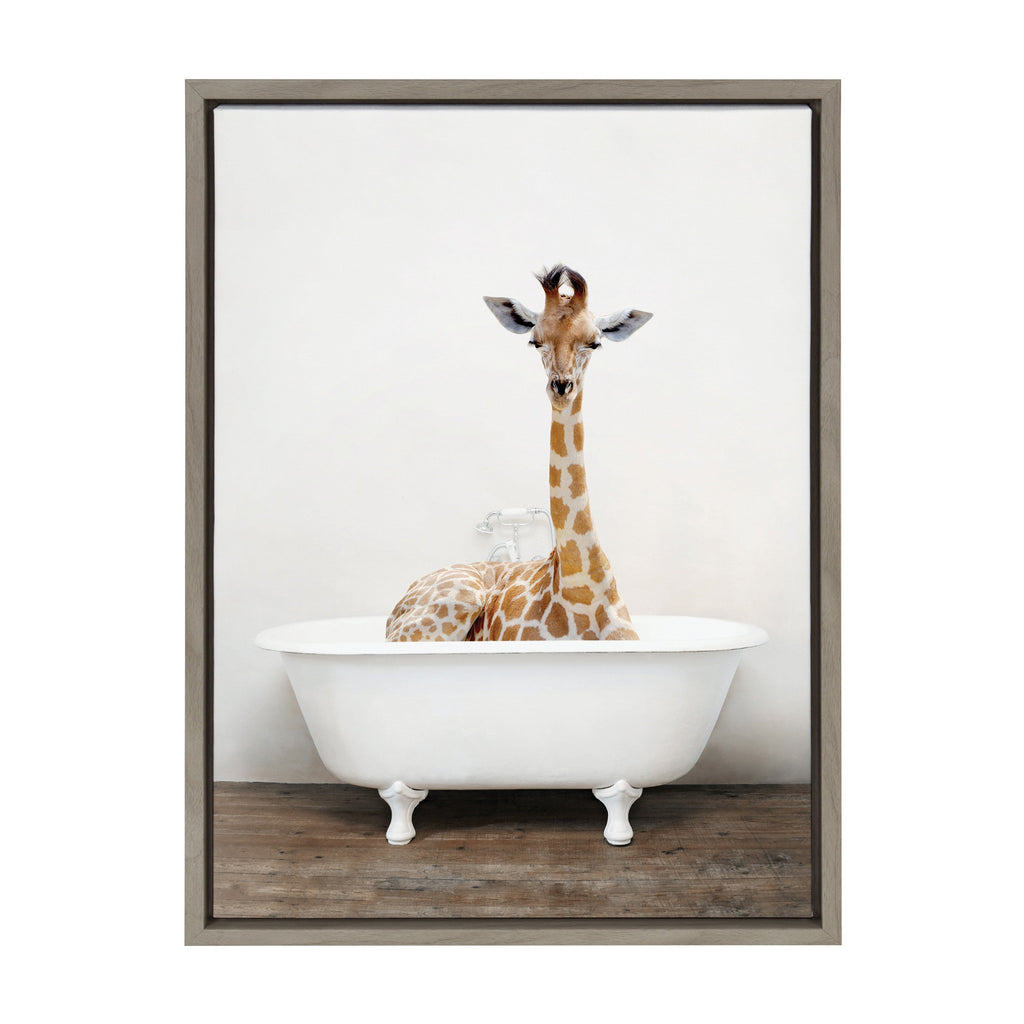Sylvie Giraffe 2 in the Tub Color Framed Canvas by Amy Peterson Art Studio