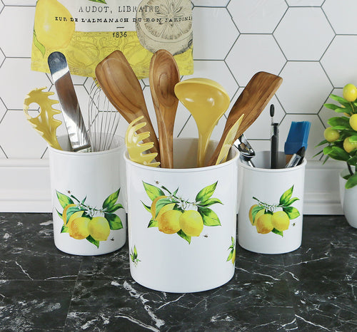 3-Piece Plastic Utensil Holder Set, Fresh Lemons