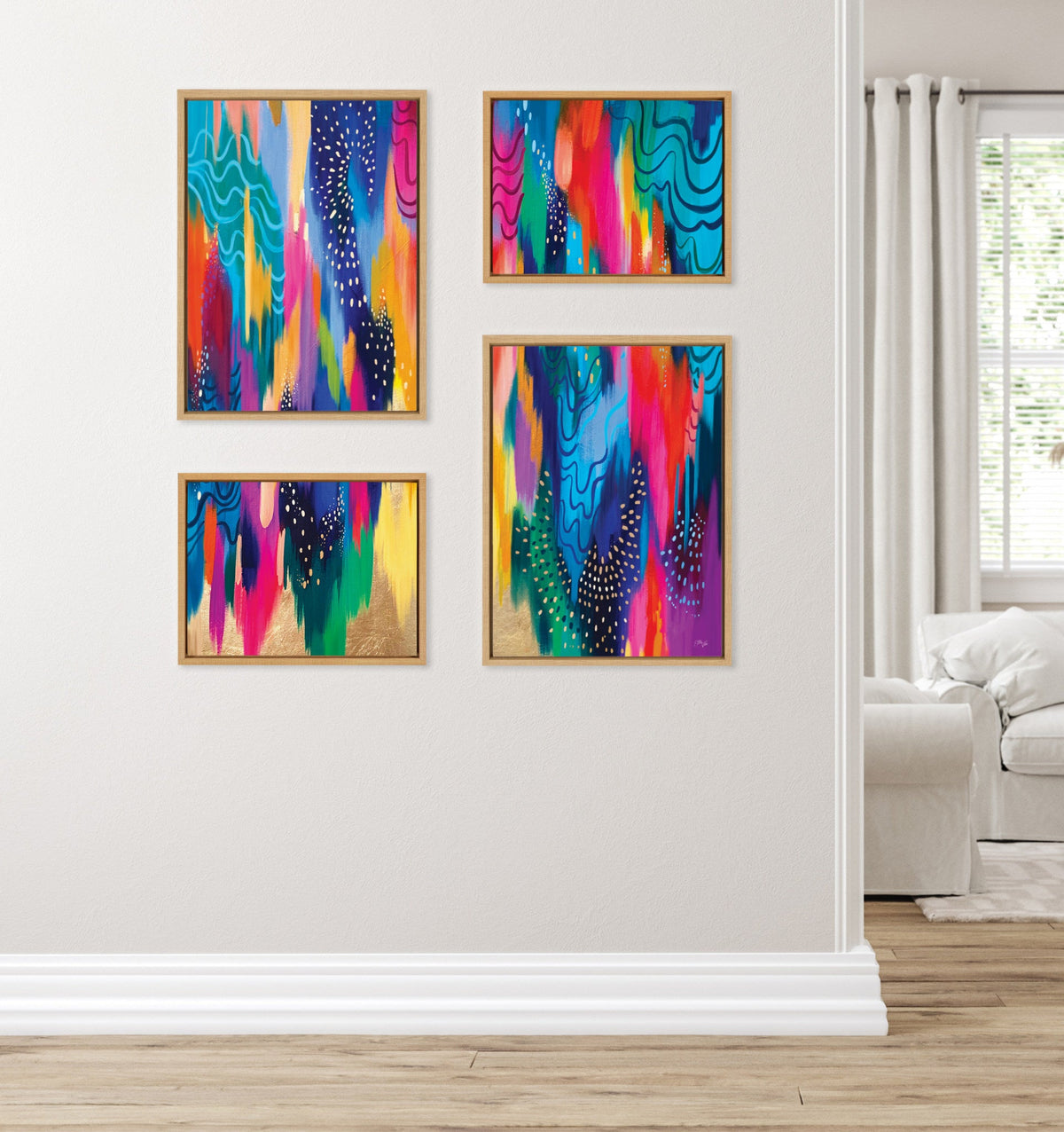 Sylvie EV Brushstroke 128 Framed Canvas Art Set of 4 by Jessi Raulet of Ettavee