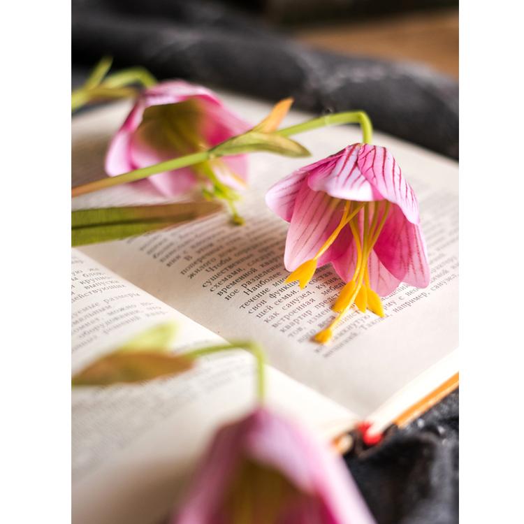 Artificial Silk-Look Fritillaries Lily Flower Stem in Pink or Purple 26" Tall
