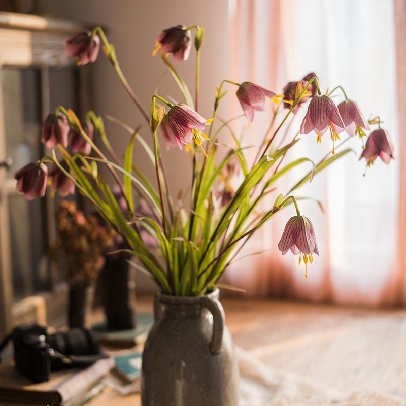 Artificial Silk-Look Fritillaries Lily Flower Stem in Pink or Purple 26" Tall