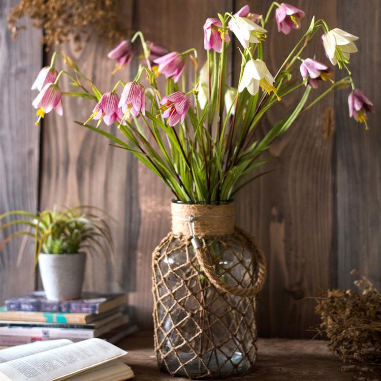 Artificial Silk-Look Fritillaries Lily Flower Stem in Pink or Purple 26" Tall