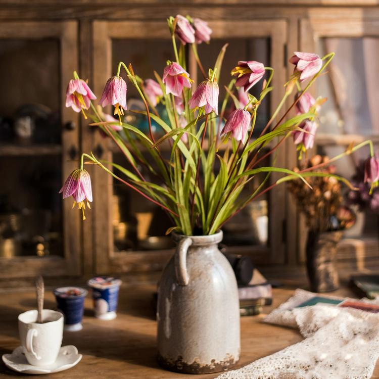 Artificial Silk-Look Fritillaries Lily Flower Stem in Pink or Purple 26" Tall