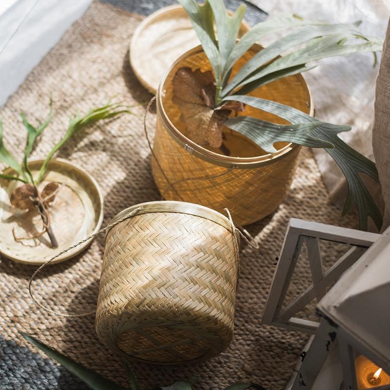 Southeast Asia Round Bamboo Tea Storage Box