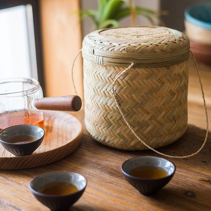 Southeast Asia Round Bamboo Tea Storage Box