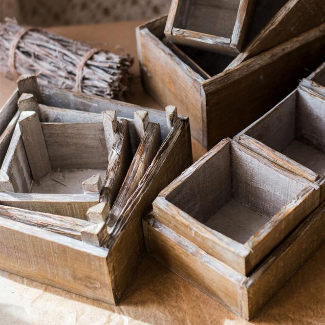 Square Solid Wood Table Boxes, Set of 3