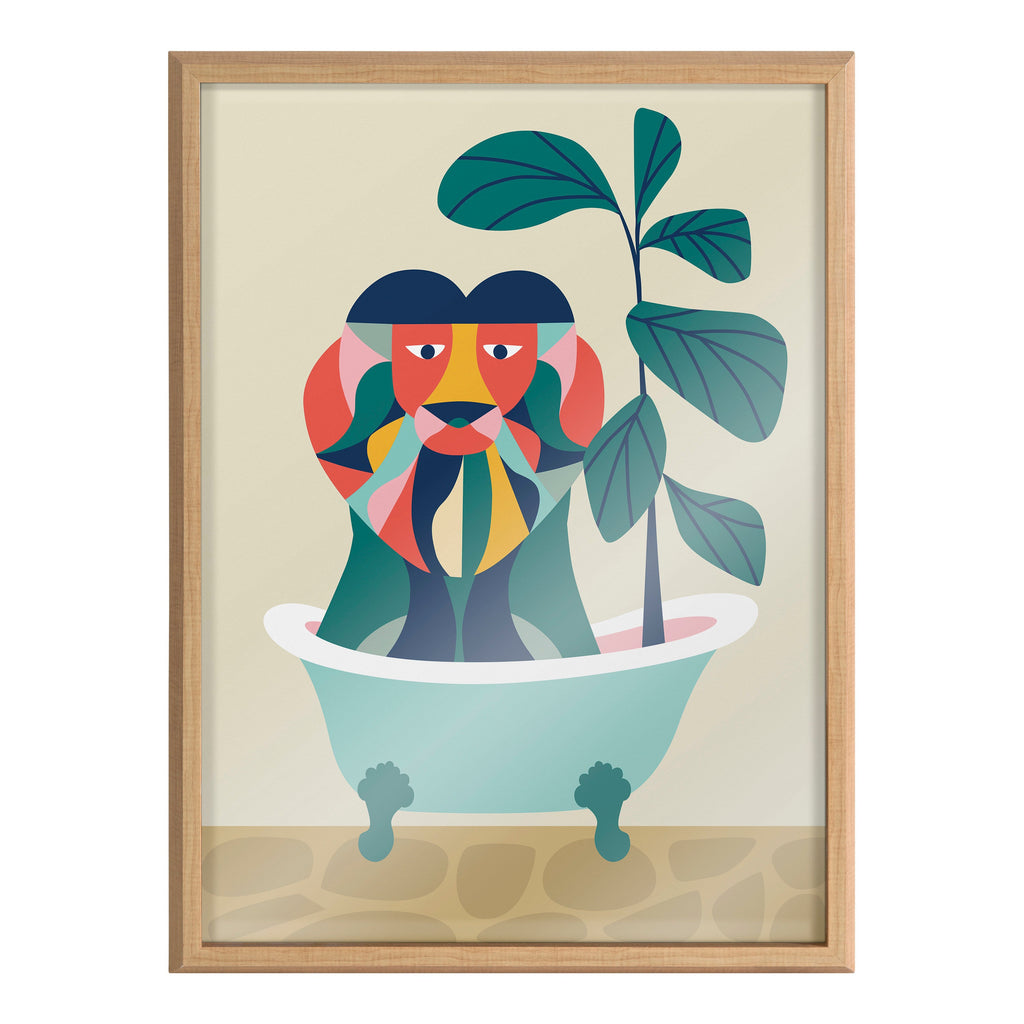 Blake Mid Century Modern Lion in Bathtub Framed Printed Glass by Rachel Lee of My Dream Wall