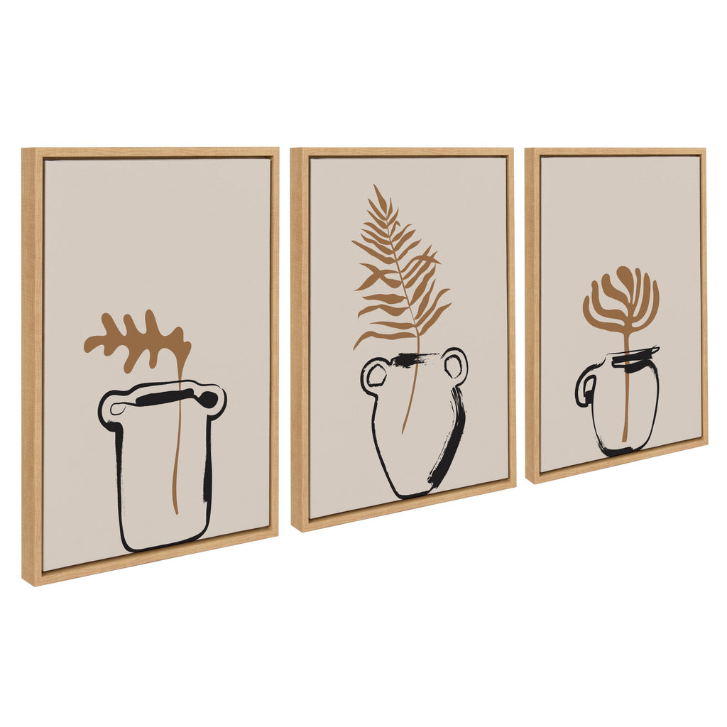 Sylvie Relaxed Retro Illustrated Botanical Vase Framed Canvas Art Set of 3 by The Creative Bunch Studio