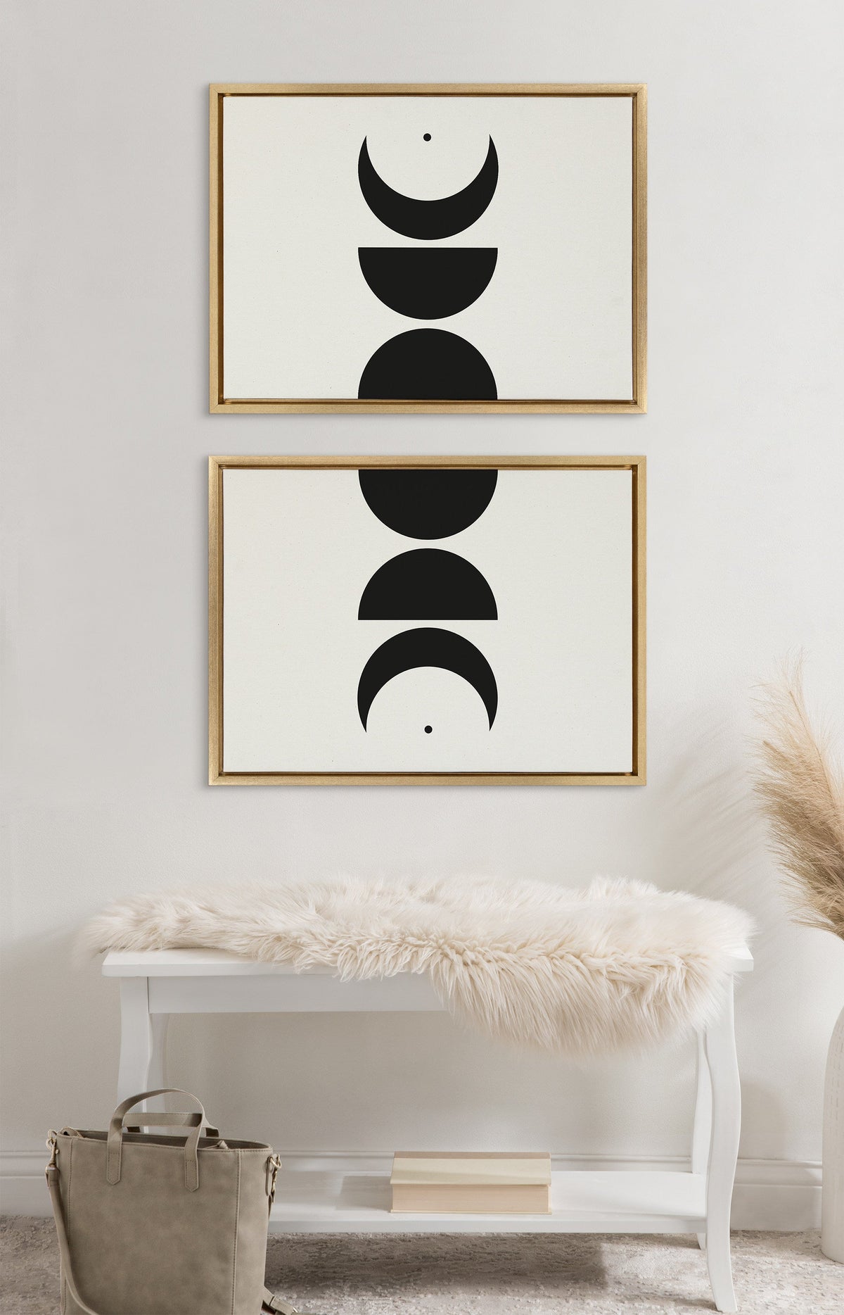 Sylvie Modern Geometric Moon Phases Framed Canvas Set of 2 by The Creative Bunch Studio