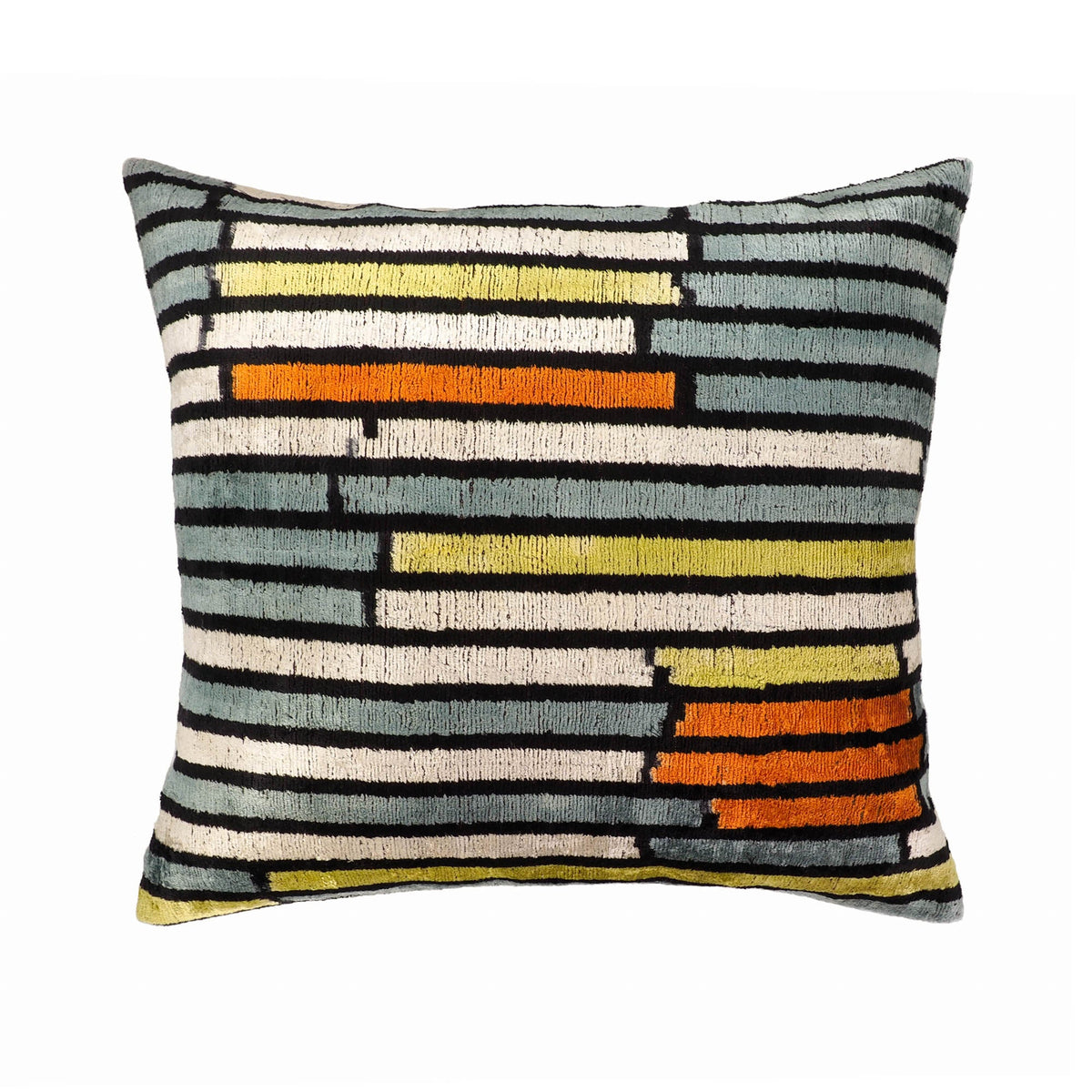 Striped Silk Velvet Ikat Throw Pillow Cover, 20 x 20