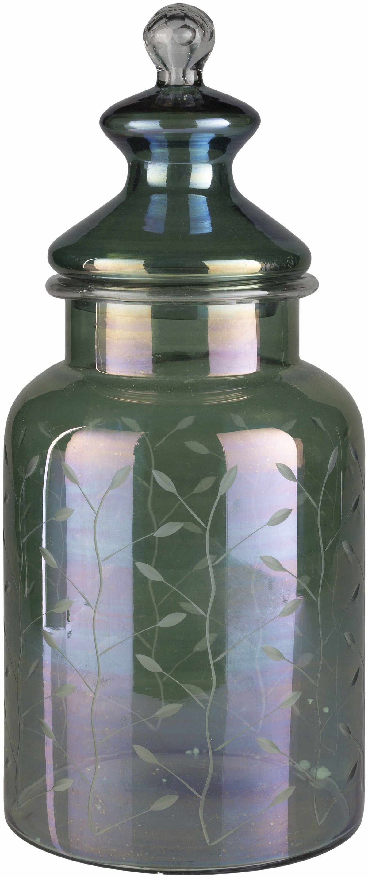 Stewartville Green Etched Glass Jar