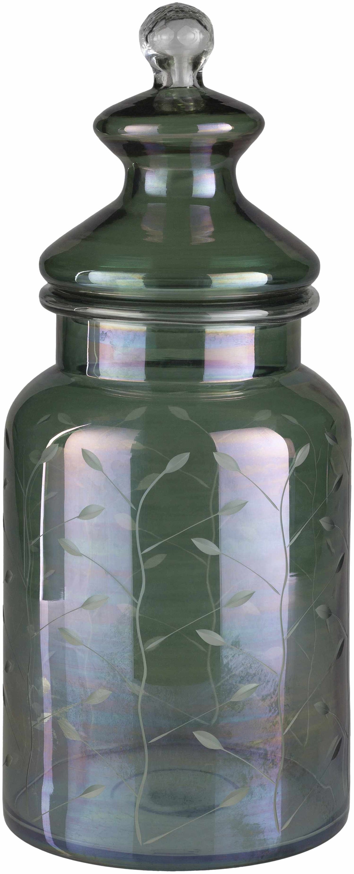 Stewartville Green Etched Glass Jar