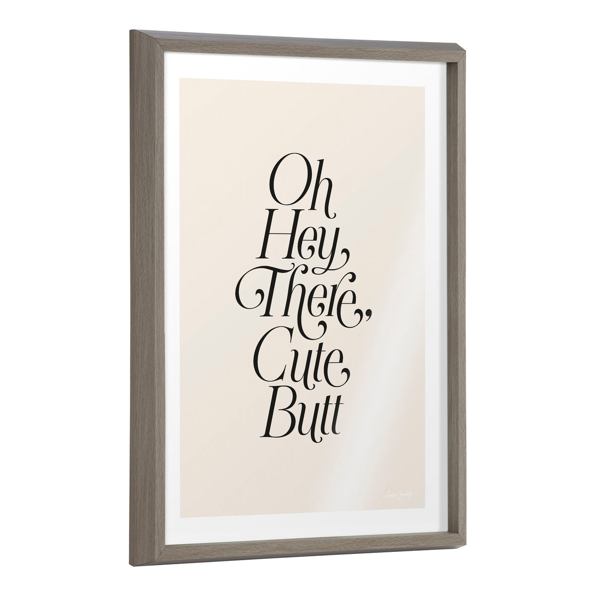 Blake Nice Butt Framed Printed Glass by Leonora Jennifer Benza of Yellow Heart Art