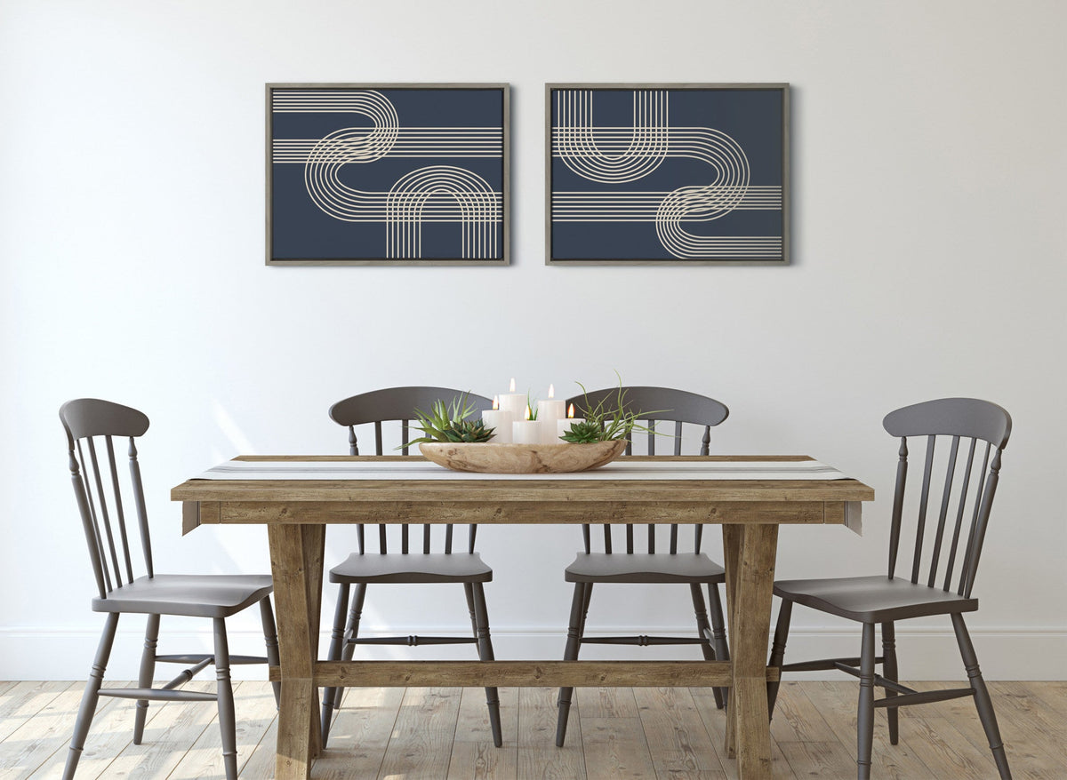Sylvie Lines in Blue Framed Canvas Set of 2 by Apricot and Birch