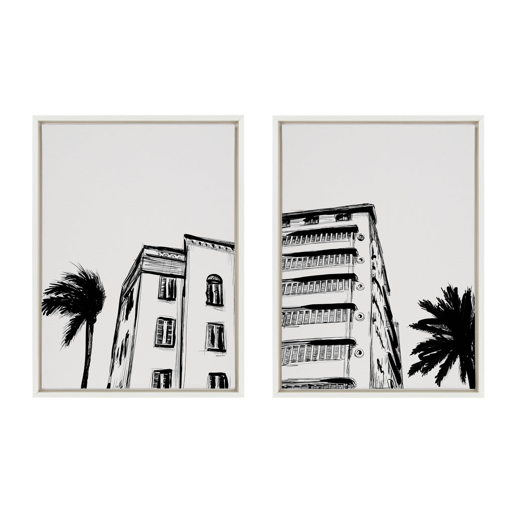 Sylvie Miami Beach Architecture Retro Art Deco Framed Canvas Art Set of 2 by The Creative Bunch Studio