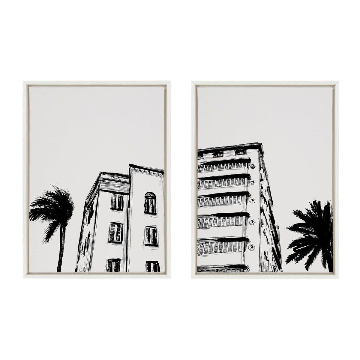 Sylvie Miami Beach Architecture Retro Art Deco Framed Canvas Art Set of 2 by The Creative Bunch Studio