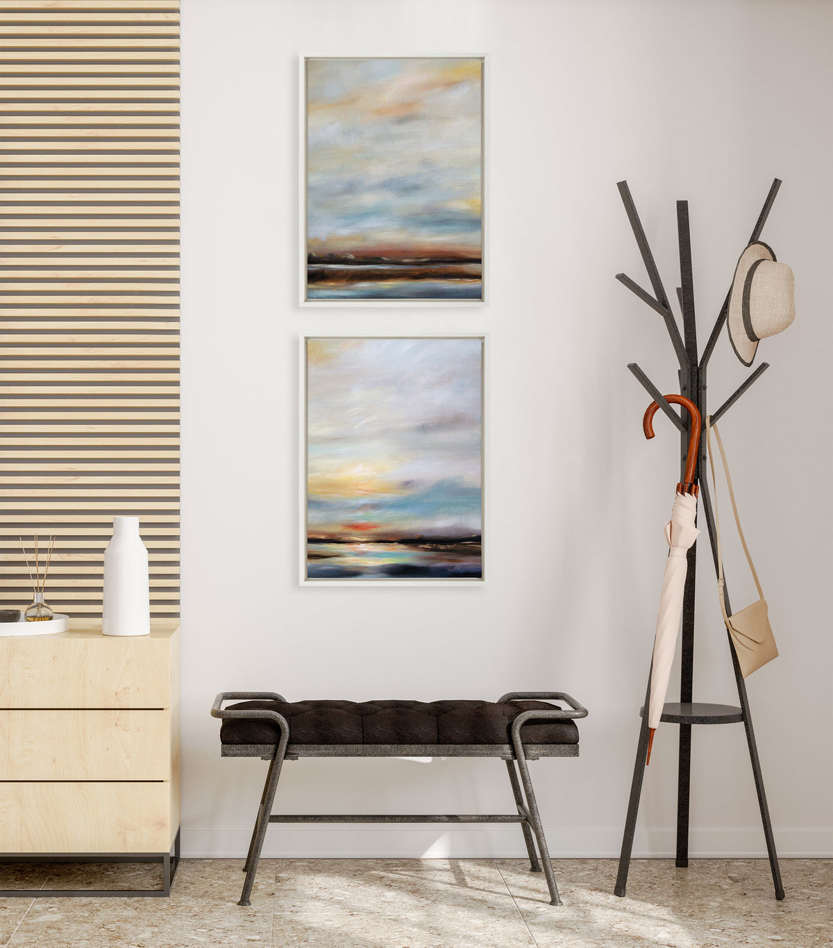 Sylvie Carolina Sunset Diptych Framed Canvas Art Set of 2 by Mary Sparrow