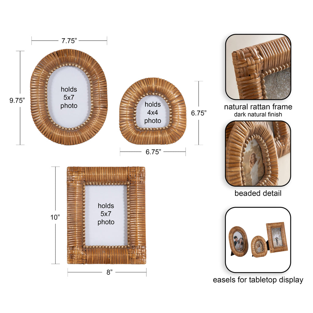 Rahfy Rattan Tabletop Picture Frames, Set of 3