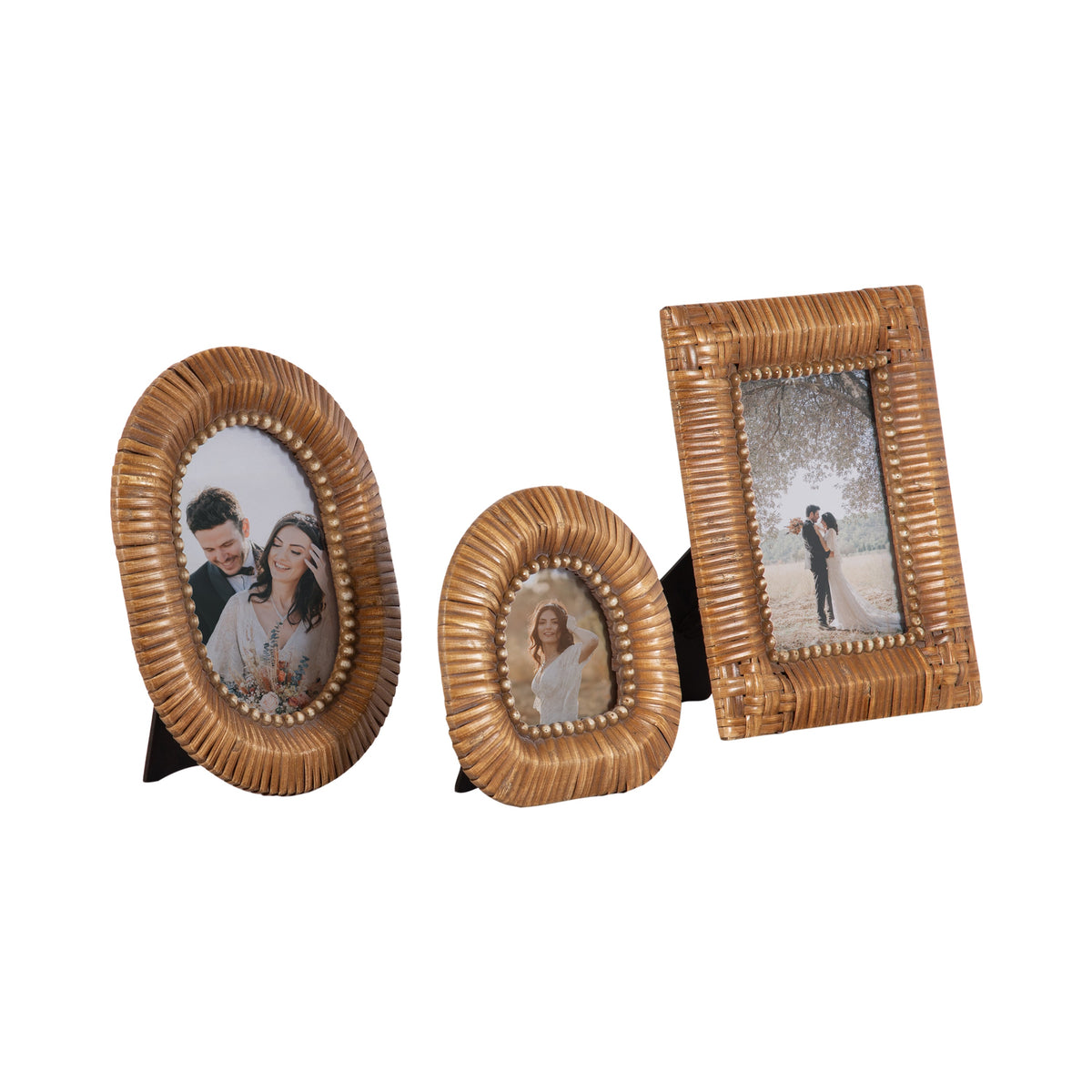 Rahfy Rattan Tabletop Picture Frames, Set of 3