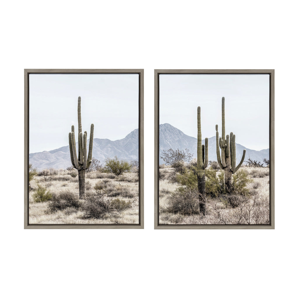 Sylvie Tall Saguaro Cacti Desert Mountain Framed Canvas Set of 2 by The Creative Bunch Studio