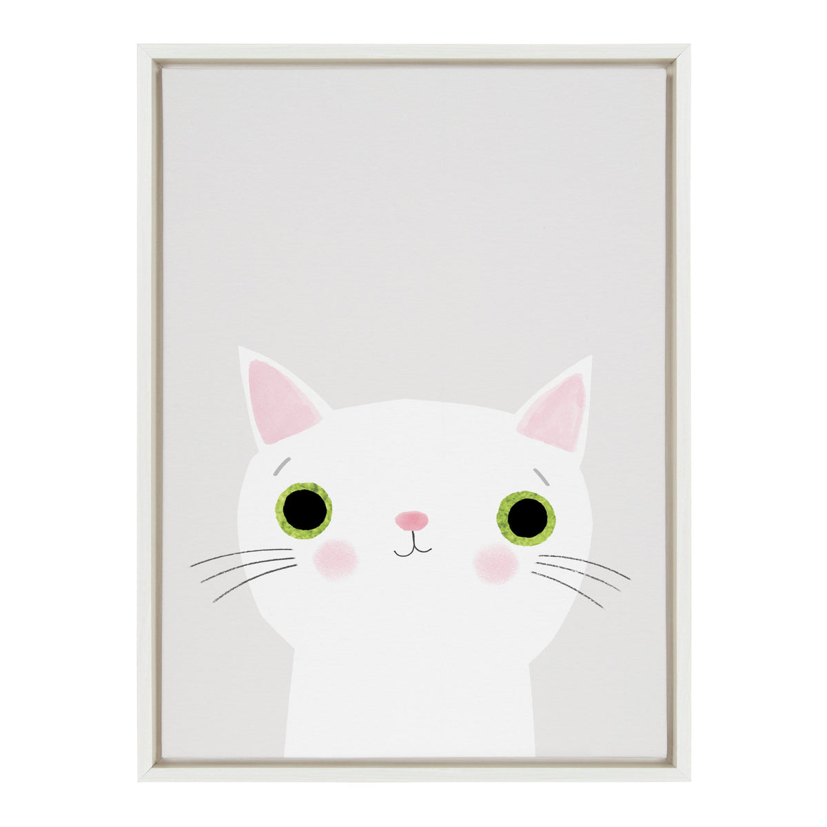 Sylvie White Cat with Green Eyes Framed Canvas by Planet Cat