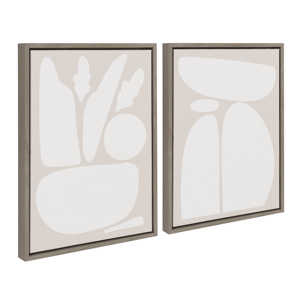 Sylvie Zen Botanical Rock Neutral Framed Canvas Set of 2 by The Creative Bunch Studio