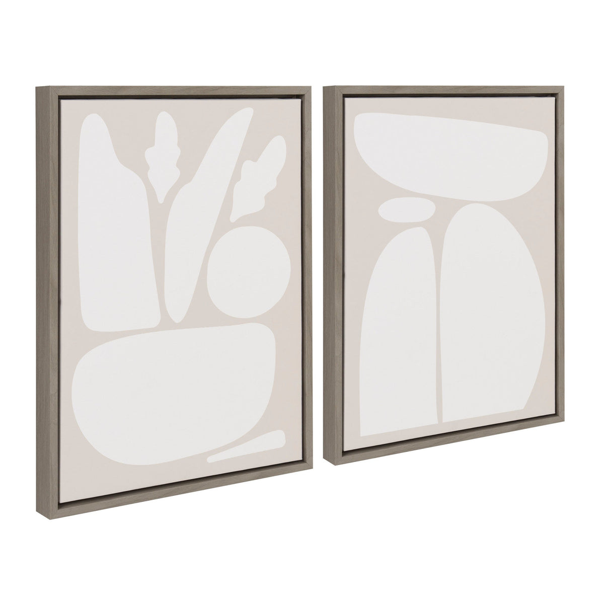 Sylvie Zen Botanical Rock Neutral Framed Canvas Set of 2 by The Creative Bunch Studio