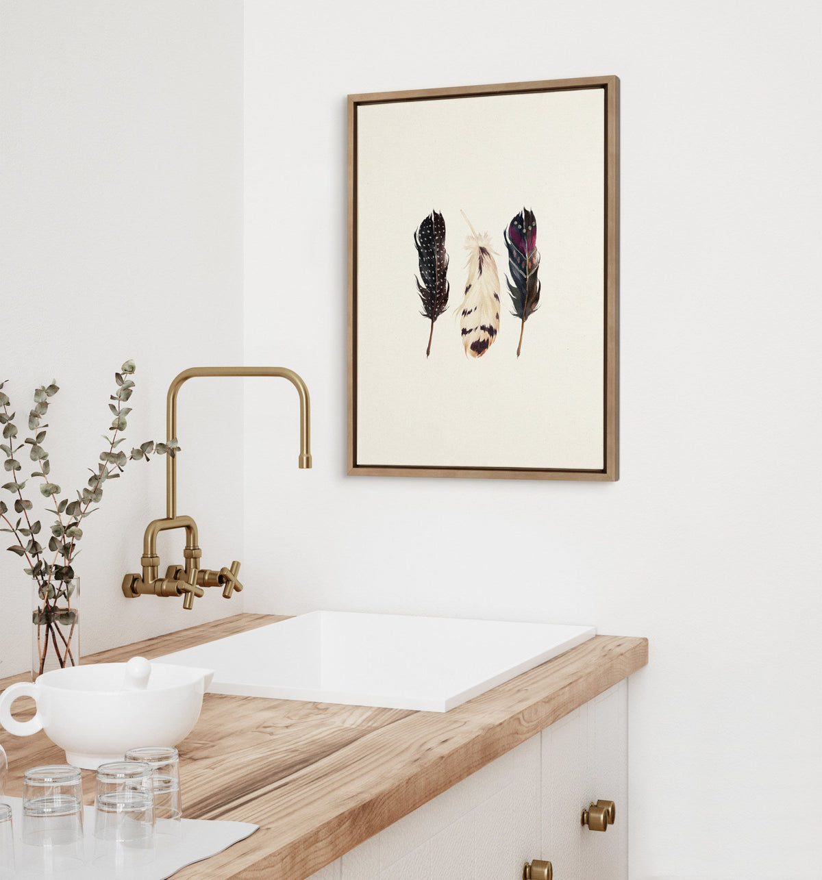 Sylvie Just Three Feathers Framed Canvas by Maja Mitrovic of Makes My Day Happy