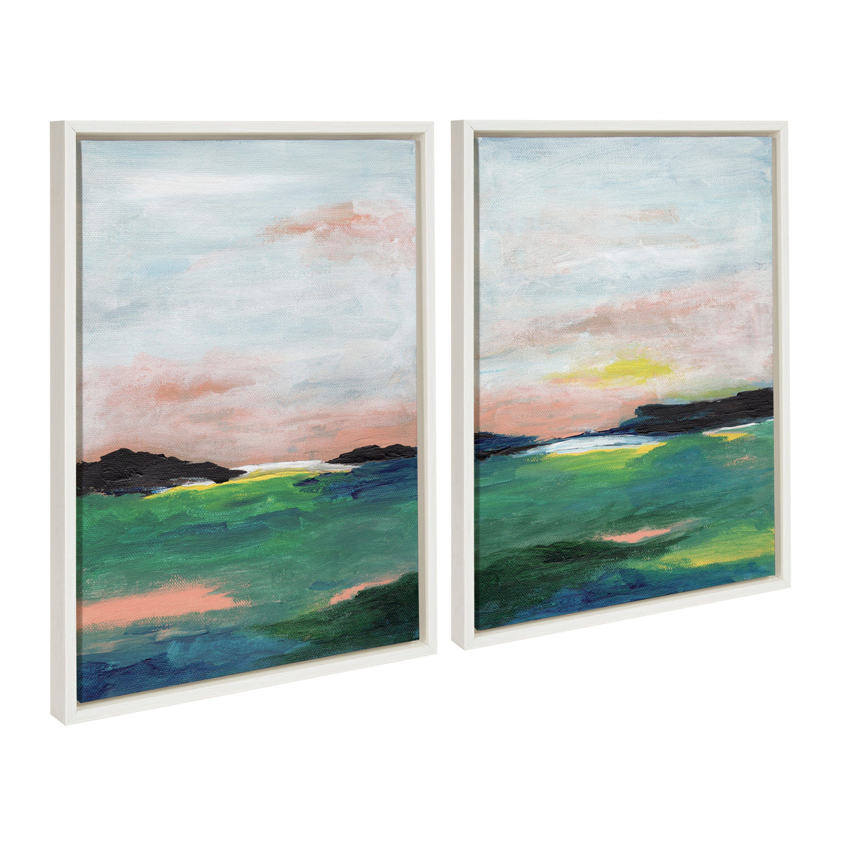 Sylvie Golden Peach Coast l and II Framed Canvas Art Set of 2 by Nikita Jariwala