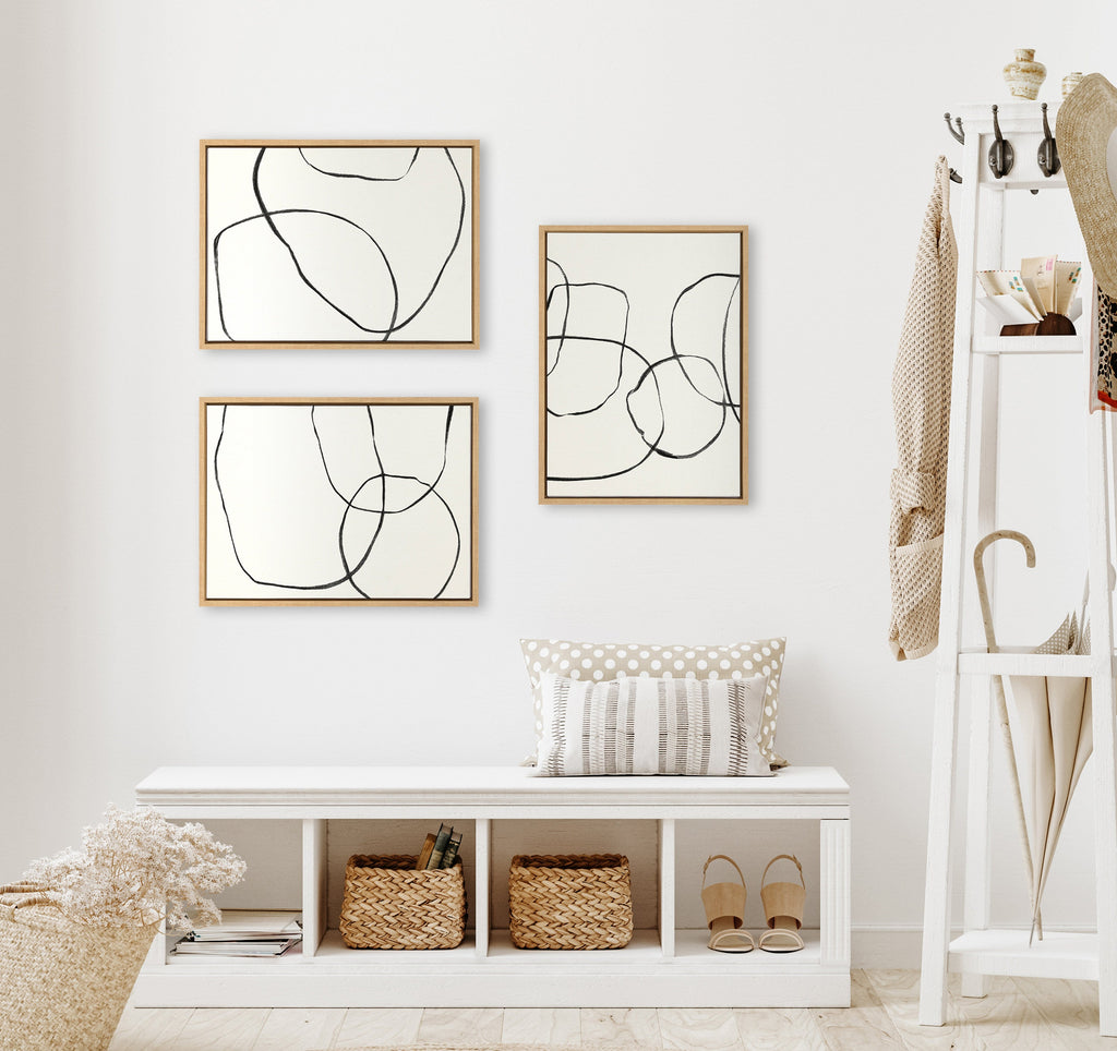Sylvie Dancing Circles BW Framed Canvas Set of 3 by Teju Reval of SnazzyHues