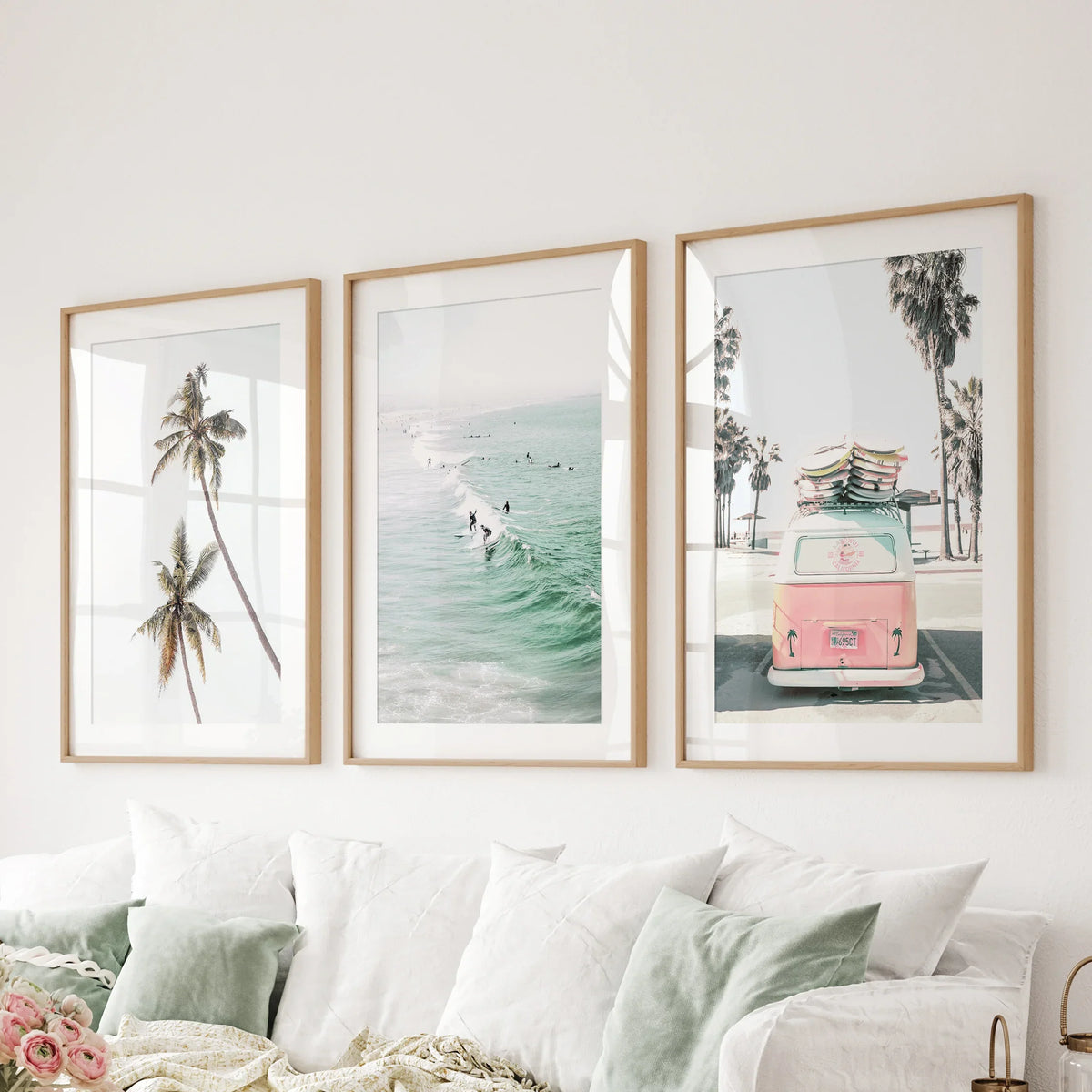 Tropical Beach Wall Art Set. Modern Coastal Surfing Prints