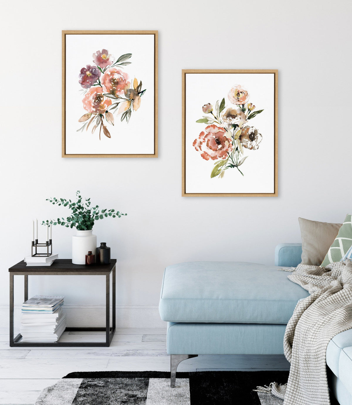 Sylvie Peach Roses and Floral Bouquet Muted Framed Canvas Art Set of 2 by Sara Berrenson