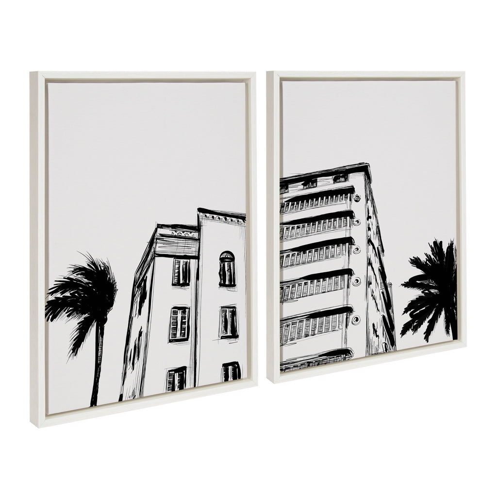 Sylvie Miami Beach Architecture Retro Art Deco Framed Canvas Art Set of 2 by The Creative Bunch Studio