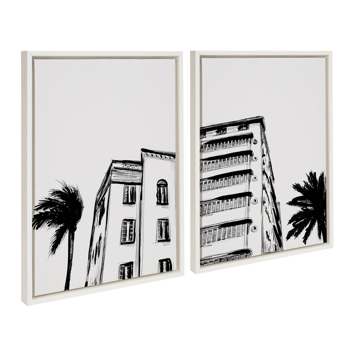 Sylvie Miami Beach Architecture Retro Art Deco Framed Canvas Art Set of 2 by The Creative Bunch Studio