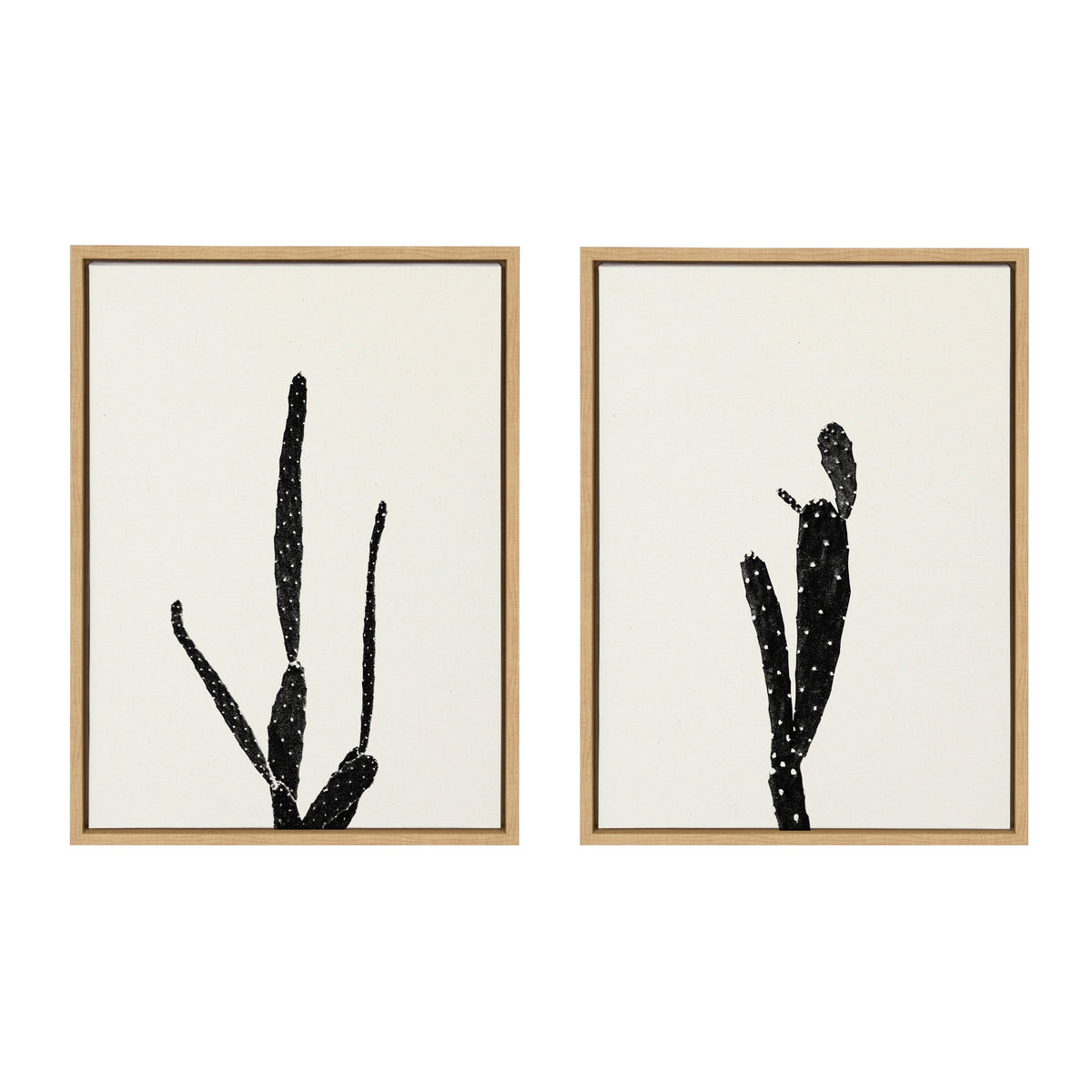 Sylvie Black and White Vintage Film Grain Cactus 1 and 2 Framed Canvas Set of 2 by Stephanie Klatt