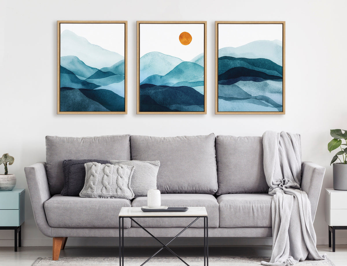 Sylvie Blue Mountain Range Framed Canvas Set of 3 by Amy Lighthall