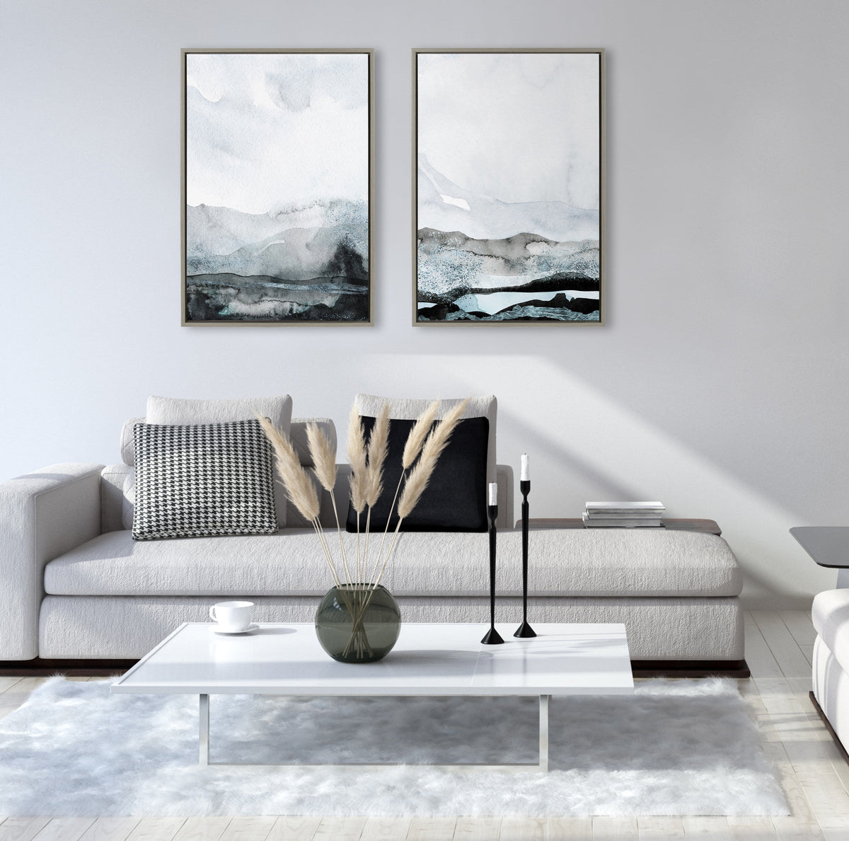 Sylvie Blue Layers Framed Canvas Set of 2 by Maja Mitrovic of Makes My Day Happy
