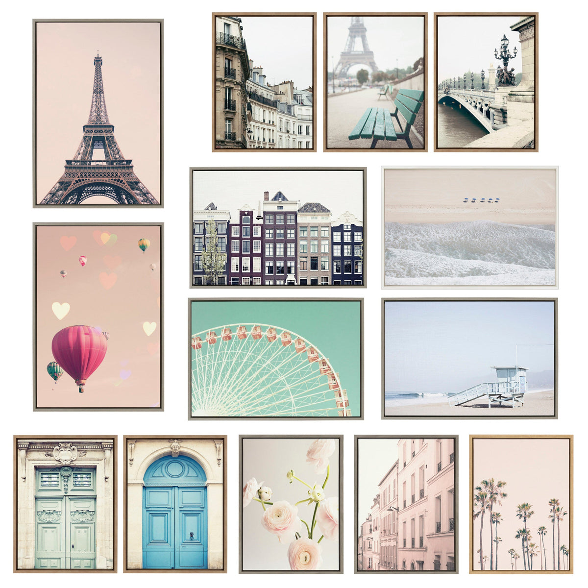 Sylvie Palm tree Row and LA Summer Framed Canvas Set of 2 by Caroline Mint