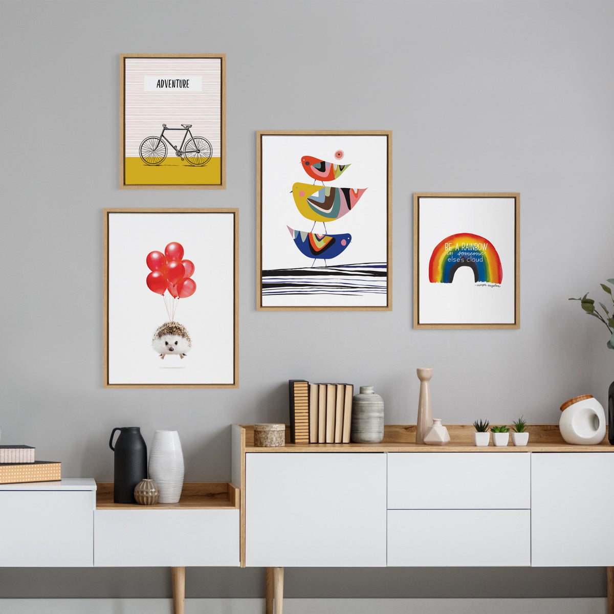 Sylvie Whimsy Modern Framed Canvas Set of 4