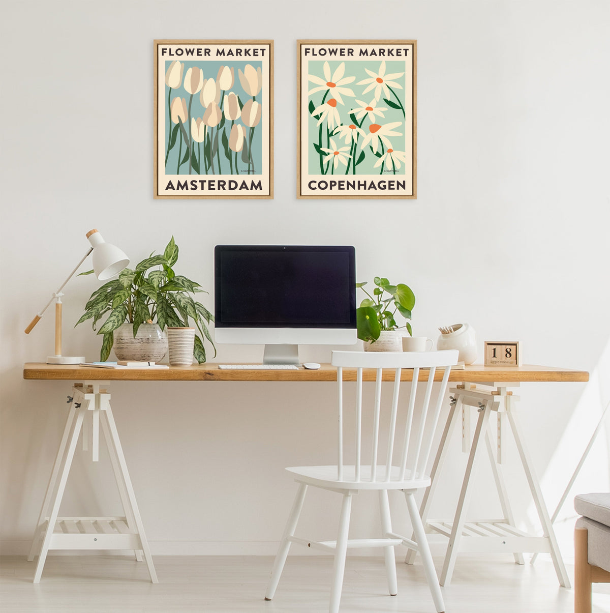 Sylvie Flower Market 3 and 4 Framed Canvas Art Set of 2 by Carrie Cantwell