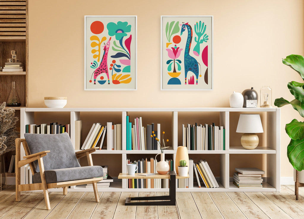 Sylvie Giraffe Garden and Giraffe Garden II Framed Canvas Art Set of 2 by Rachel Lee of My Dream Wall
