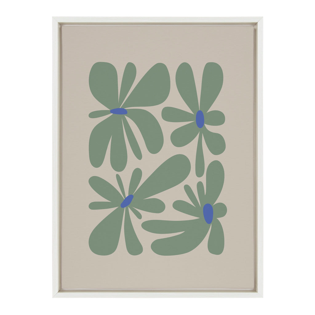 Sylvie Colorful Abstract Retro Floral Groovy Green Framed Canvas by The Creative Bunch Studio