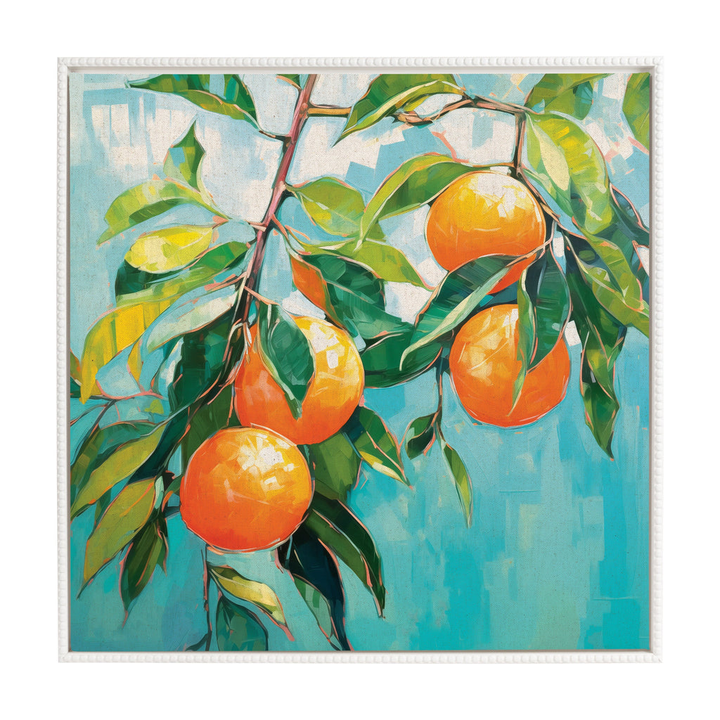 Sylvie Beaded Orange Tree Framed Canvas by The Creative Bunch Studio